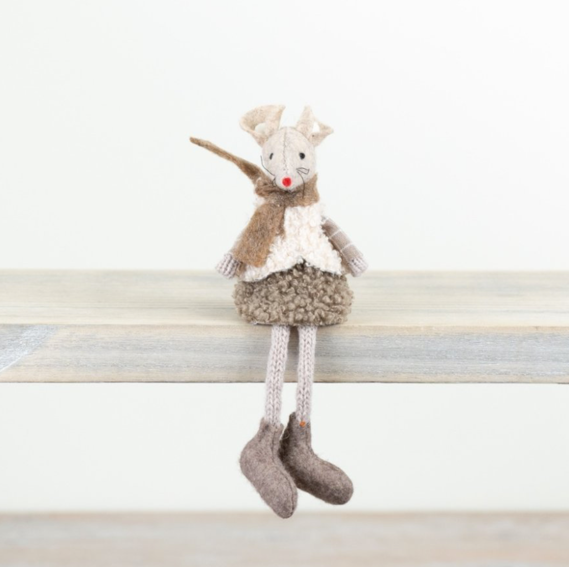 Beige Fabric Mouse Shelf Sitters