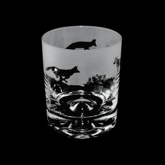 Etched Fox Glass Whiskey Tumbler