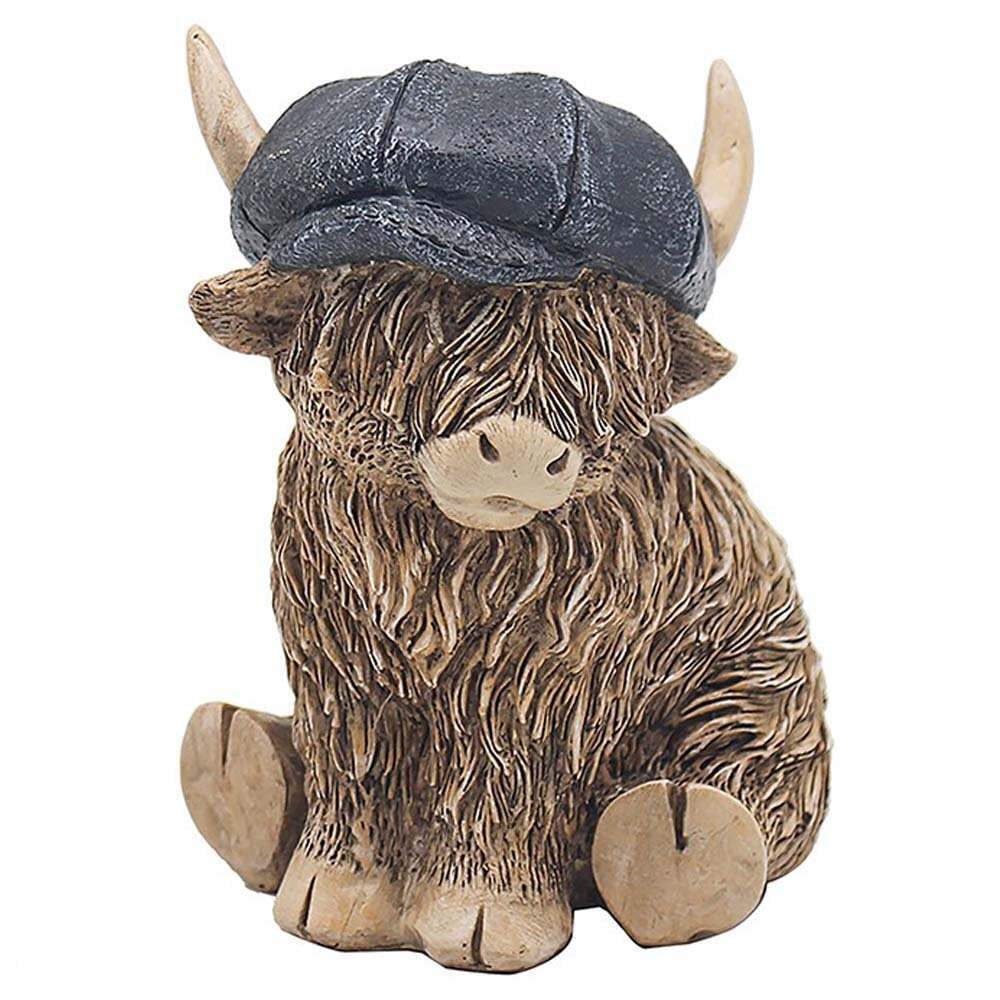 Highland Cow Ornament Wearing Flat Cap | Farmhouse Decoration
