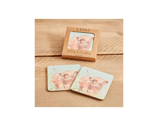 Highland Cow Set of Wooden Coasters | Summertime Tableware