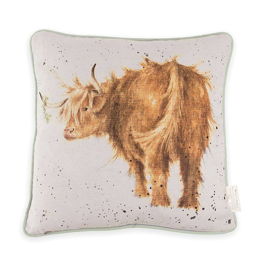 Square Feather Highland Cow Cushion