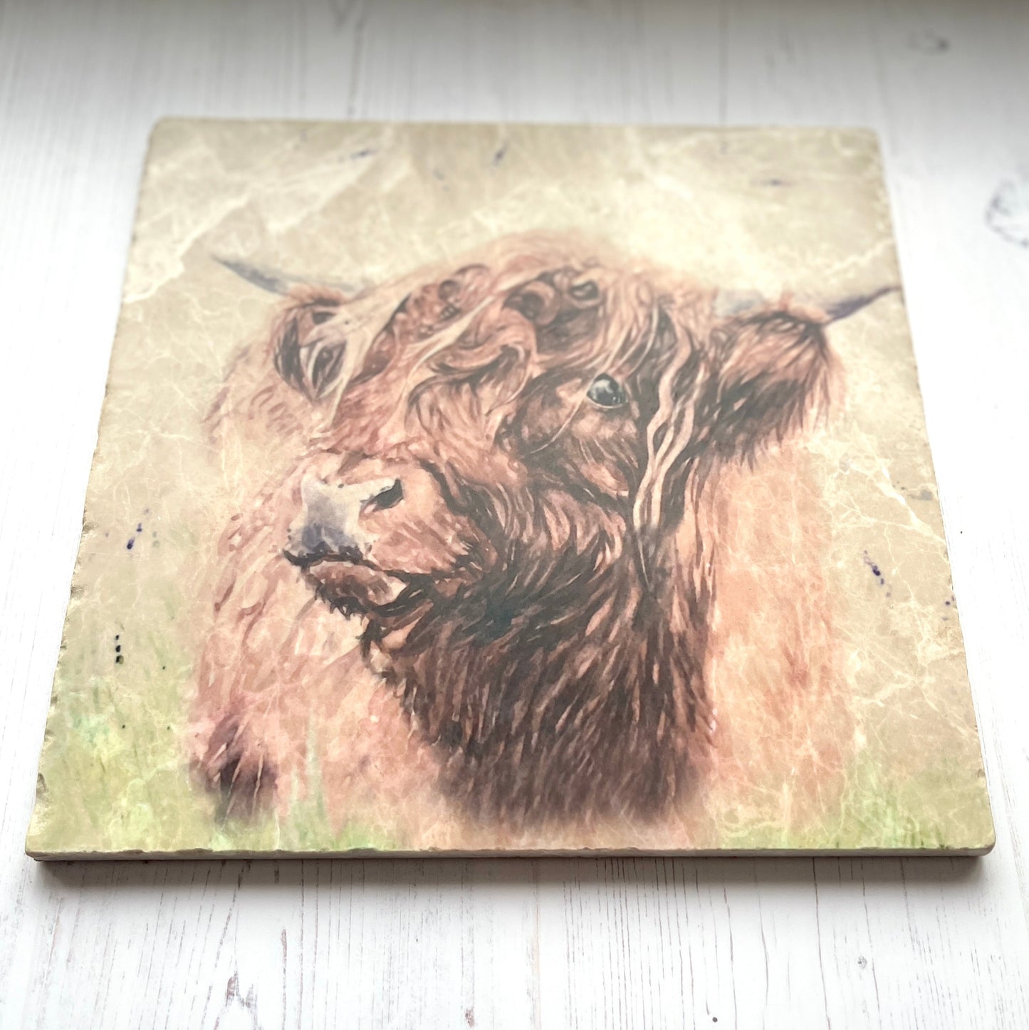 Large Highland Cow Marble Trivet