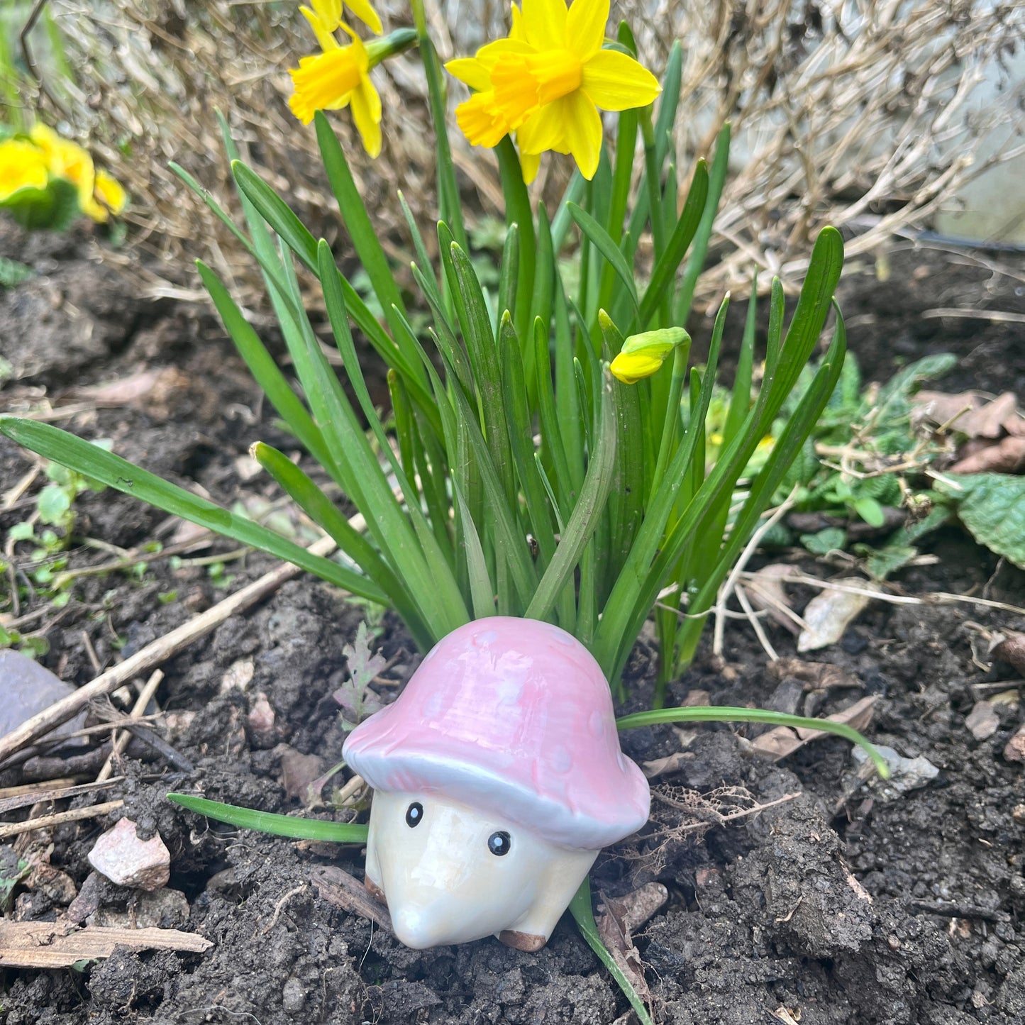 Ceramic Hedgehog Mushroom Figurines