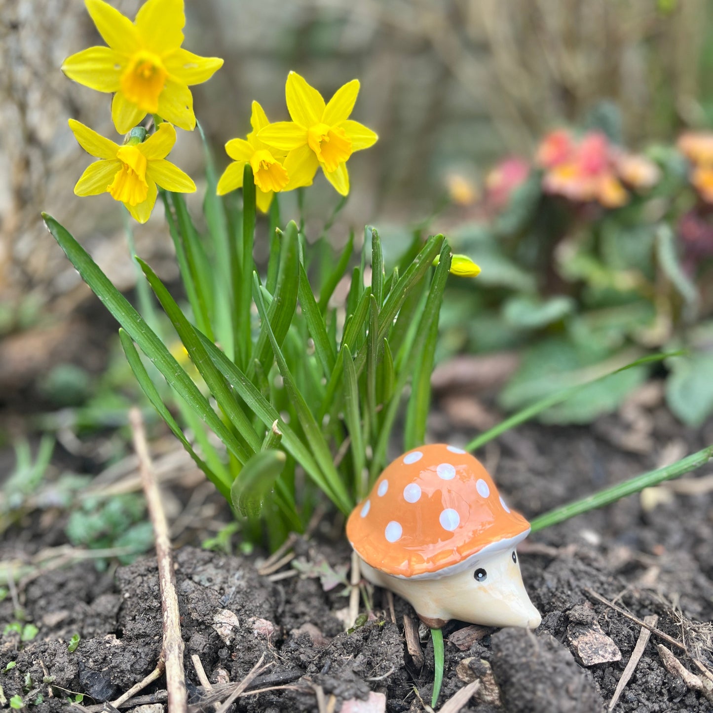 Ceramic Hedgehog Mushroom Figurines