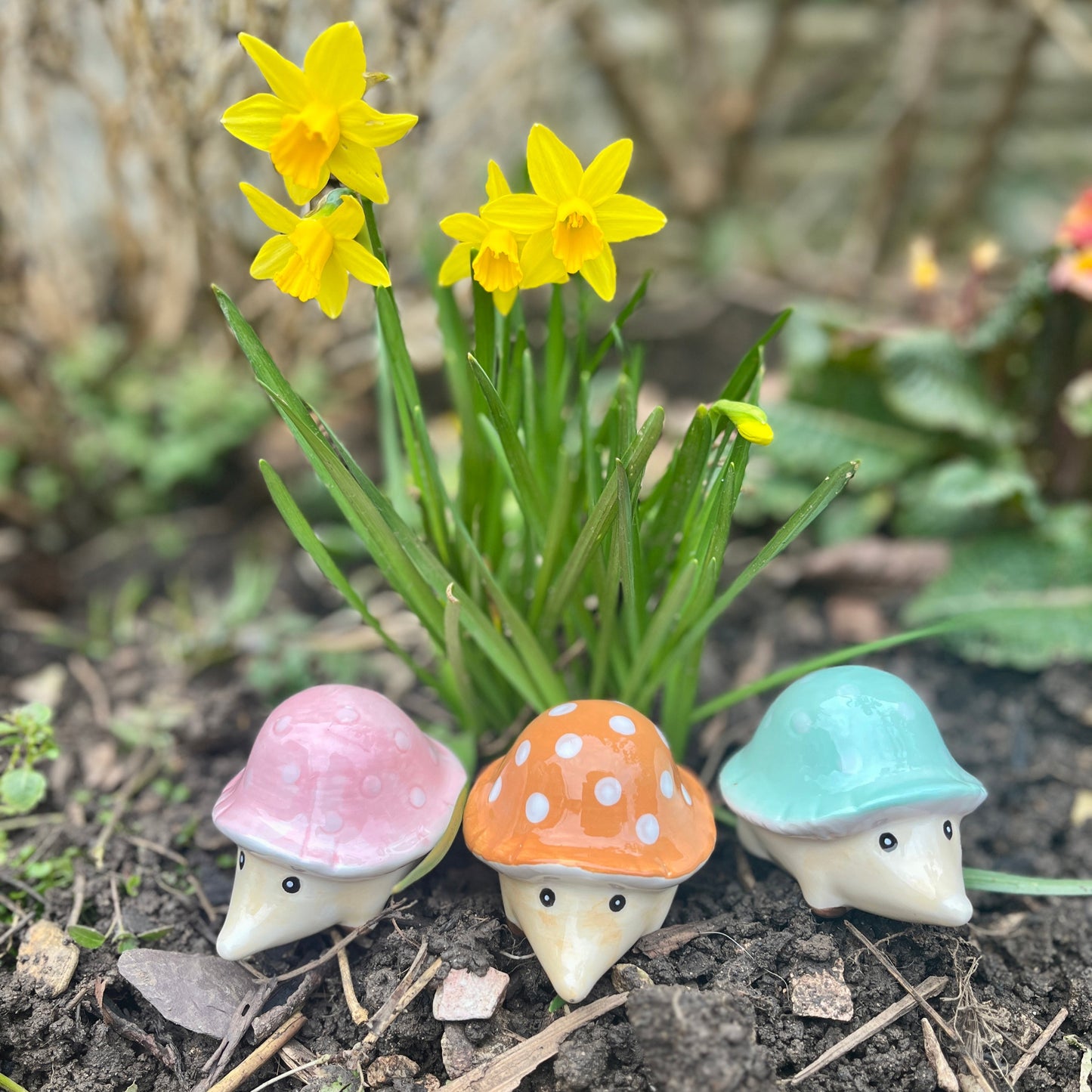 Ceramic Hedgehog Mushroom Figurines