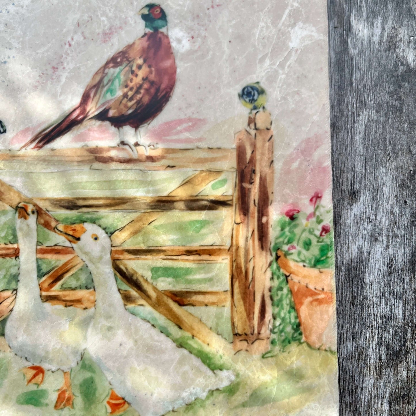 Square Marble Trivet – Watercolour Pheasant & Geese Bird Design | Elegant Kitchen Decor
