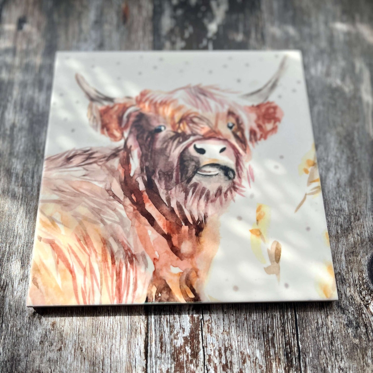 Square Ceramic Trivet – Adorable Highland Cow Face Design | Heat-Resistant Kitchen Decor