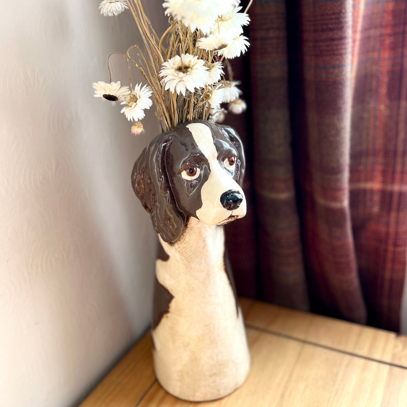 Tall Springer Spaniel Ceramic Vase