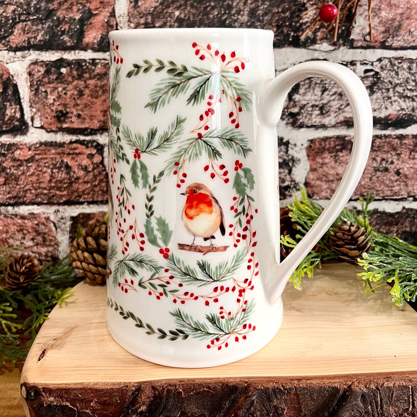 Woodland Animal Jug From Back Handle With Robin
