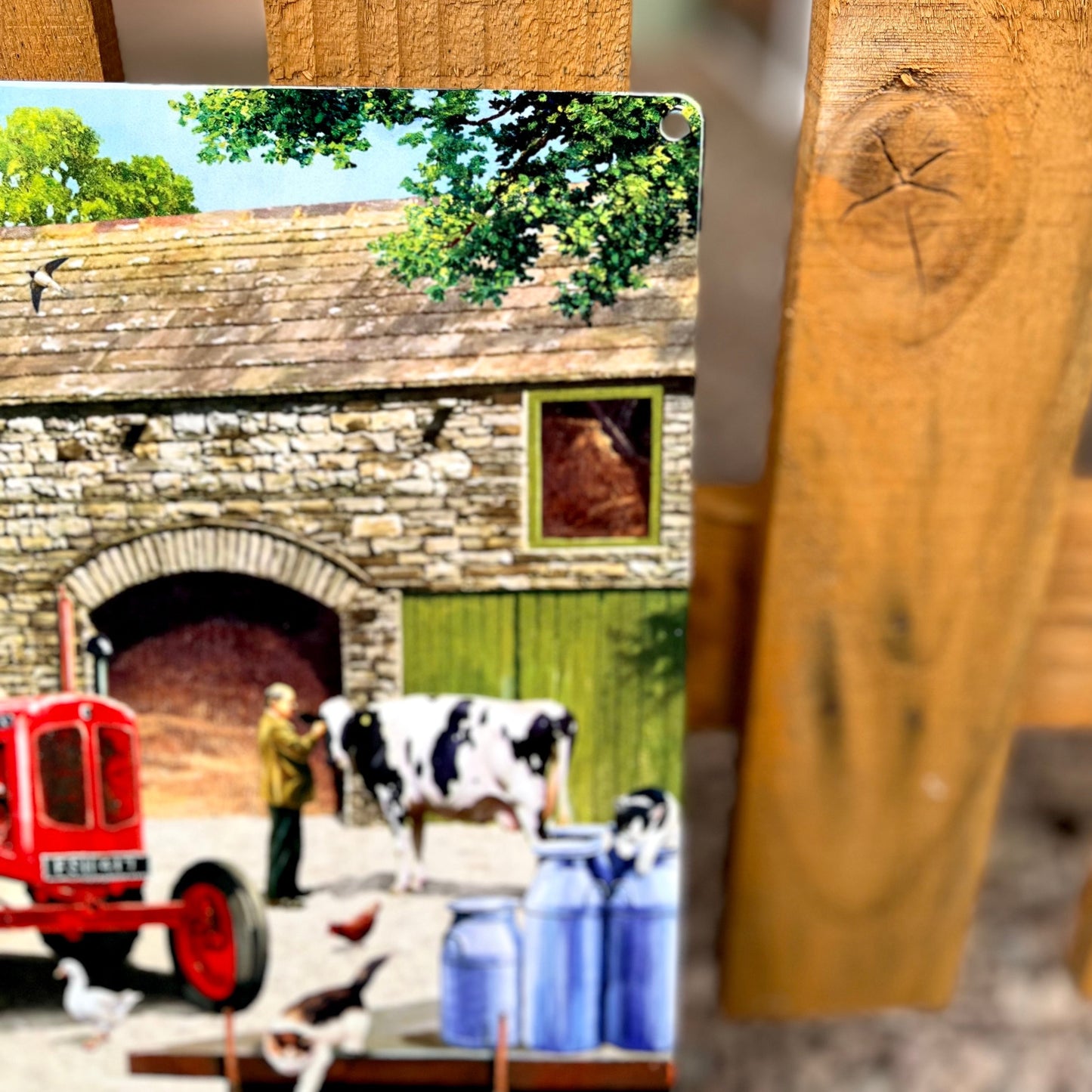 Vintage Farm Metal Sign Showing Hole For Hanging