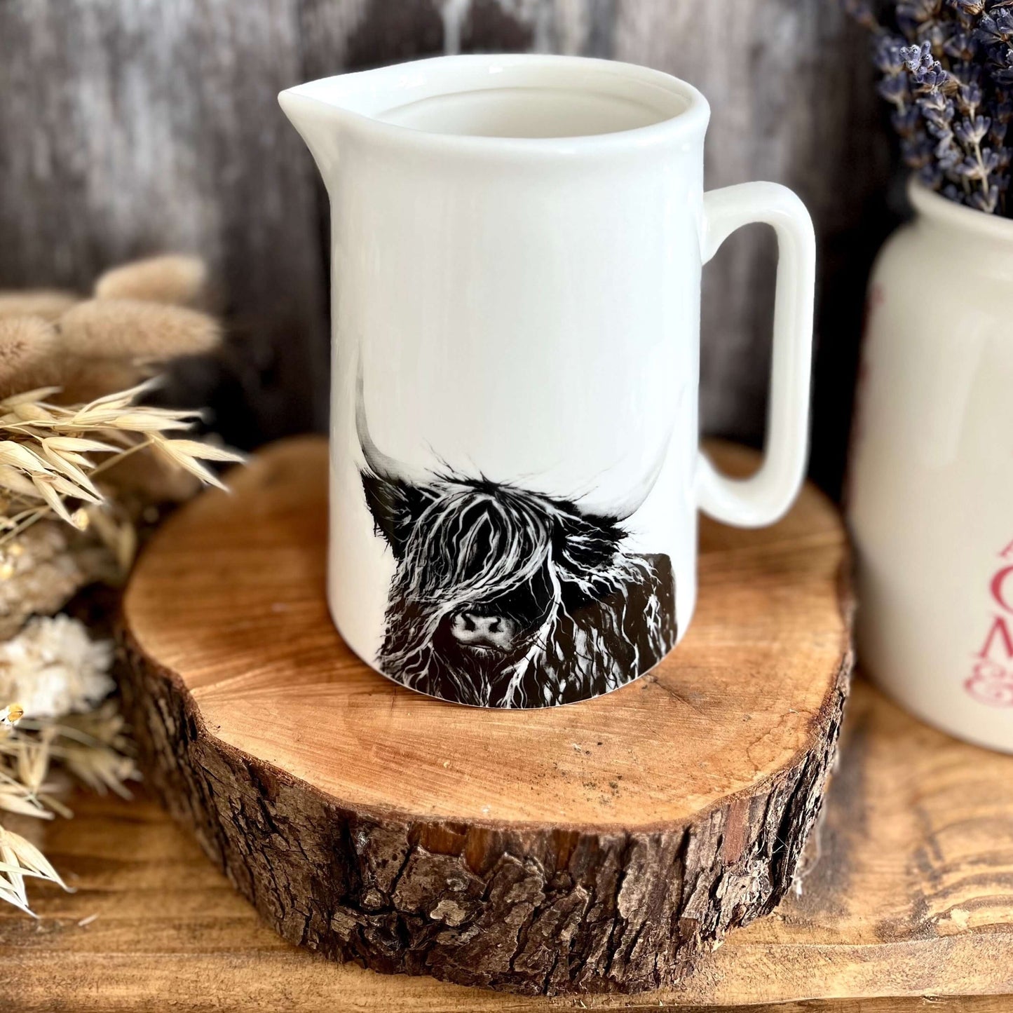 Black & White Highland Cow Jug From Above