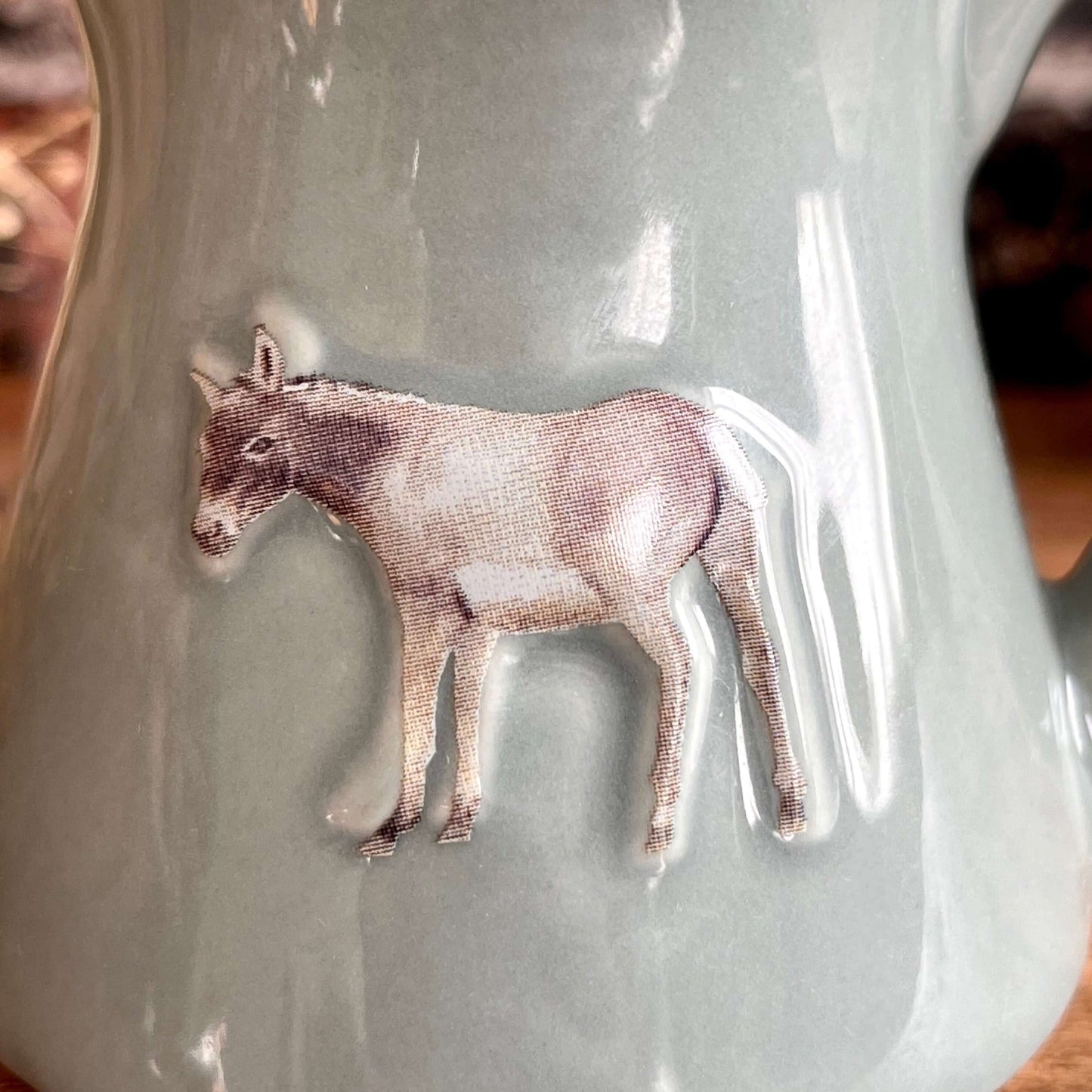 Ceramic Donkey Milk Jug Close Up of Embossed Donkey