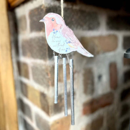 Robin Wind Chime with Quote on Brickwork Background