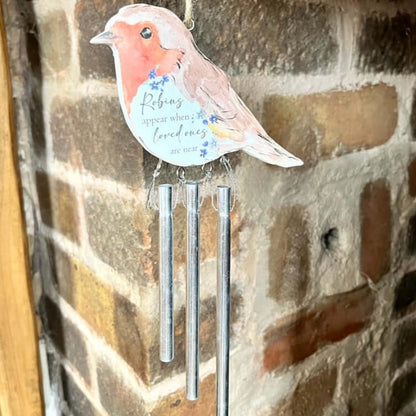Robin & Floral Wind Chime with Brickwork Background