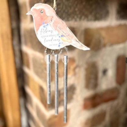 Painted Robin Wind Chime with Blurred Background