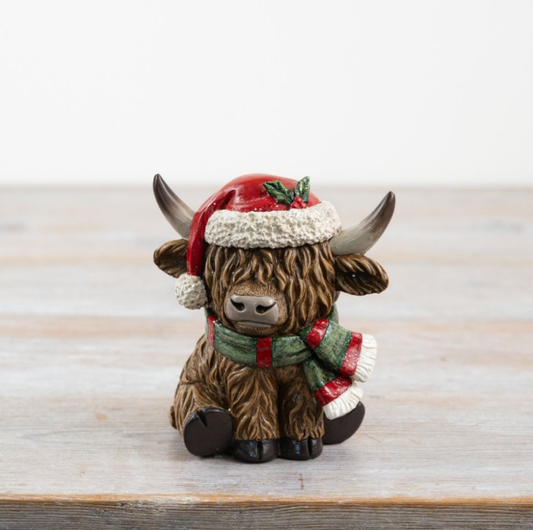Festive Highland Cow Figurine