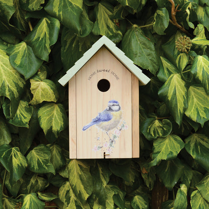 Wooden Blue Tit Birdhouse Hung Up