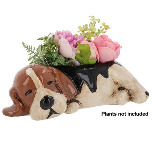 Sleeping Beagle Dog Ceramic Planter