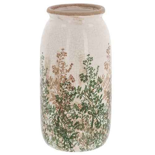 Vintage Green & Brown Wildflower Straight Vase