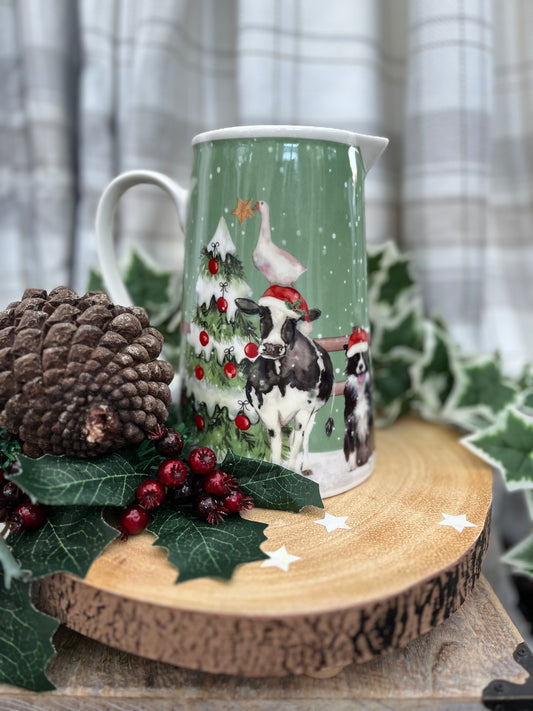 Large Ceramic Christmas Farm Jug