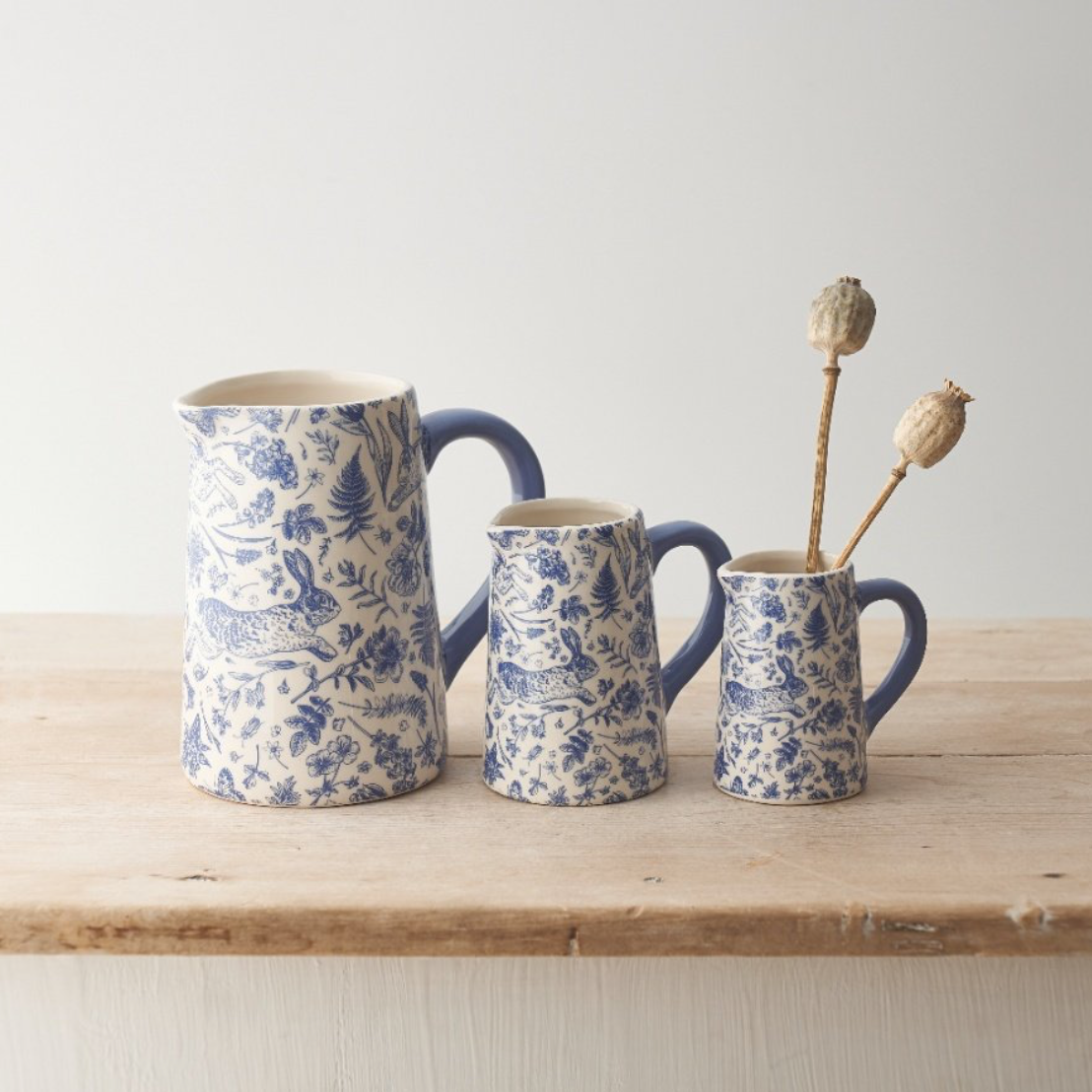 Spring Rabbit Ceramic Jug | Blue Country Home Decor
