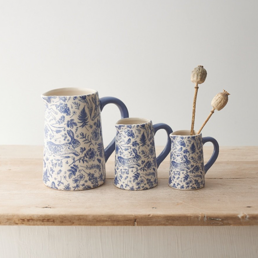 Spring Rabbit Ceramic Jug | Blue Country Home Decor