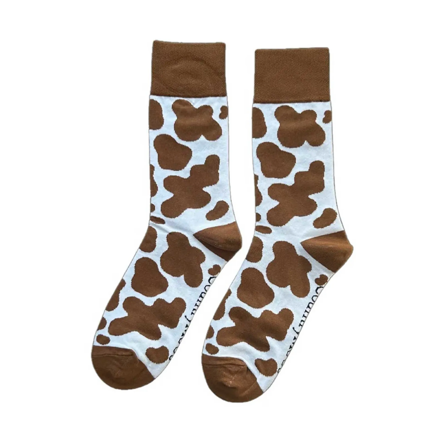 Brown Cow Print Crew Socks