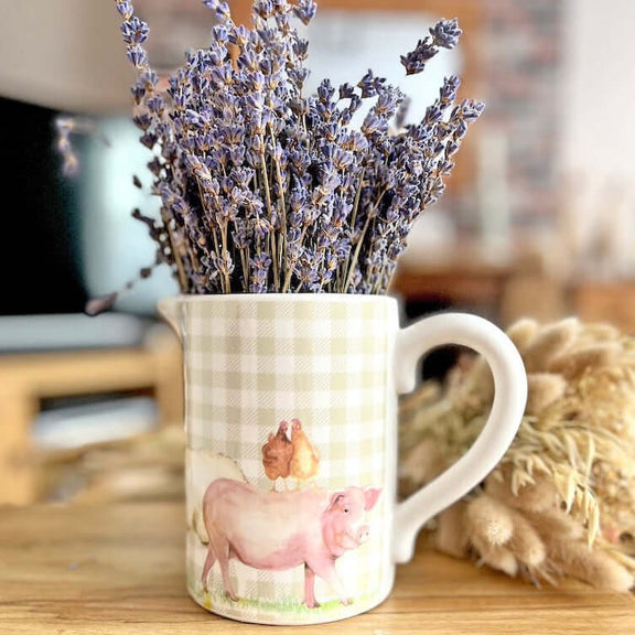 Gingham Pattern Jug With Dried Flower Display