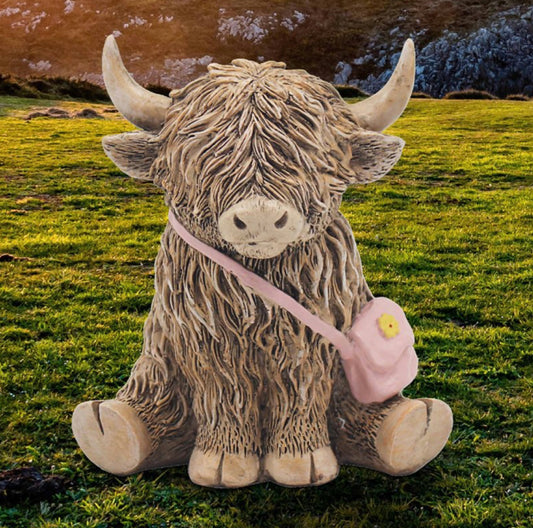Highland Cow With Pink Handbag