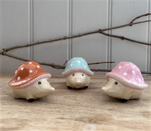 Ceramic Hedgehog Mushroom Figurines