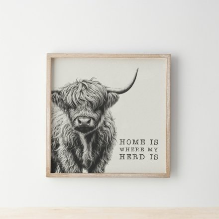 Rustic Highland Cow Herd Wooden Plaque