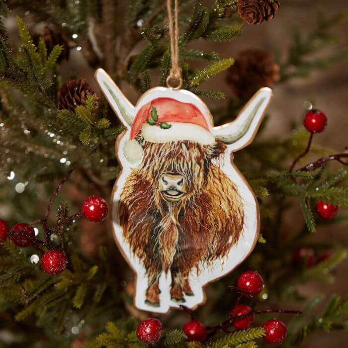 Metal Christmas Highland Cow Hanging Decoration