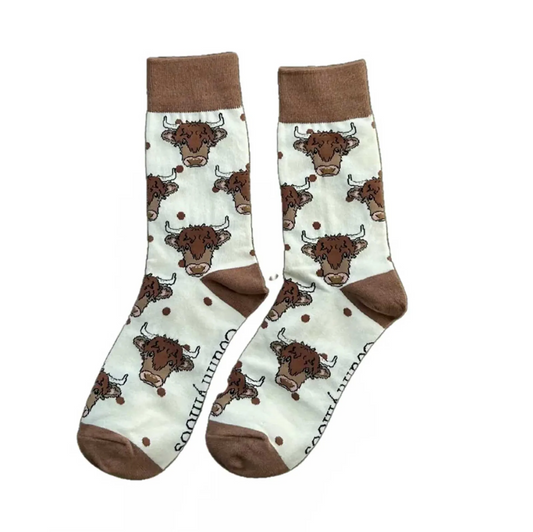 Highland Cow Face Crew Socks