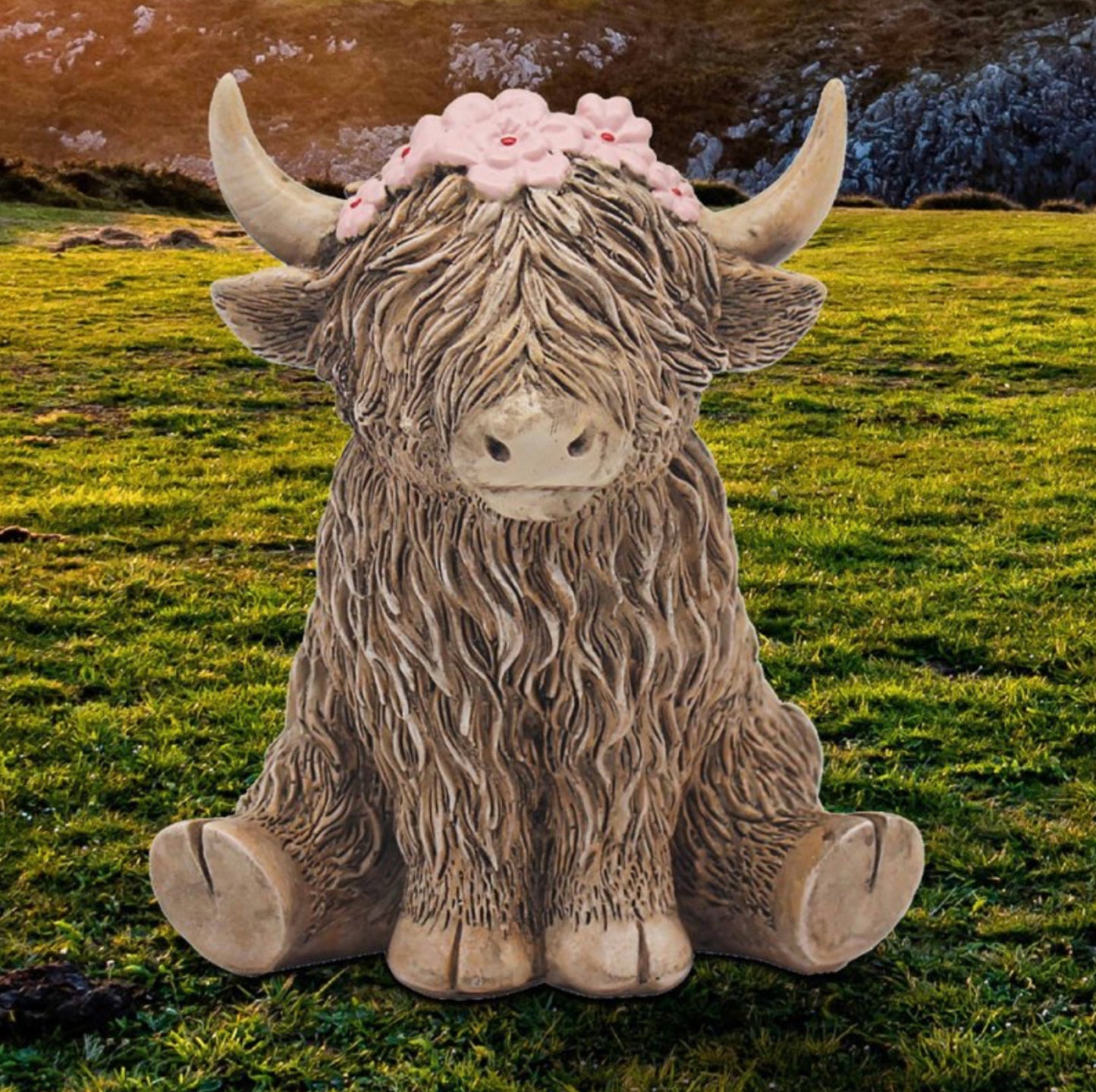 Highland Cow with Flower Headband