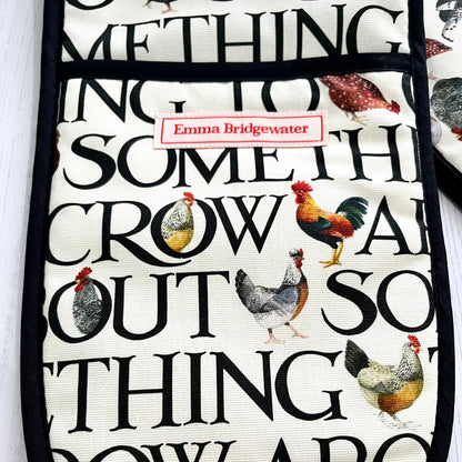 Emma Bridgewater Rise & Shine Double Oven Gloves – Chicken Print Kitchen Gloves, Farmhouse Cooking Accessories