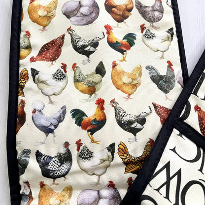 Emma Bridgewater Rise & Shine Double Oven Gloves – Chicken Print Kitchen Gloves, Farmhouse Cooking Accessories