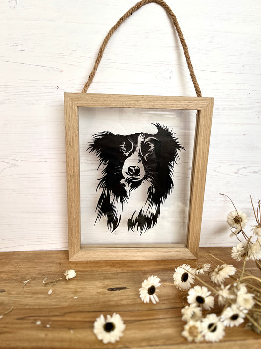 Border Collie Framed Papercut Art