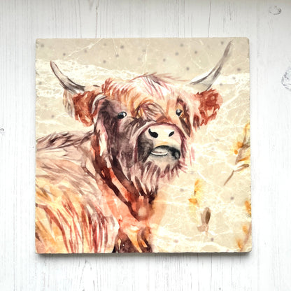 Large Highland Head Marble Trivet