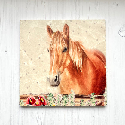 Large Horse Natural Marble Trivet