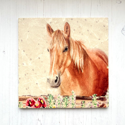 Large Horse Natural Marble Trivet