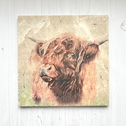 Large Highland Cow Marble Trivet