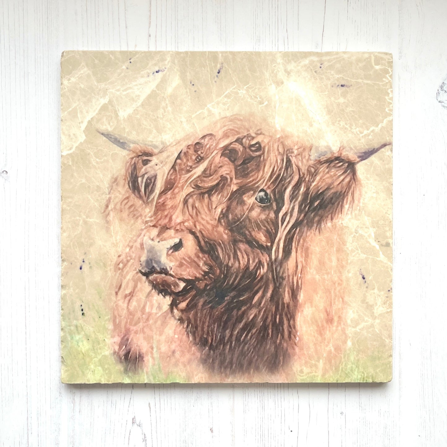 Large Highland Cow Marble Trivet