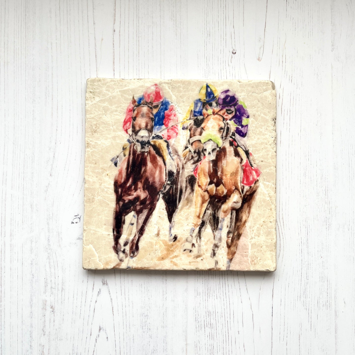Square Marble Horse Racing Trivet
