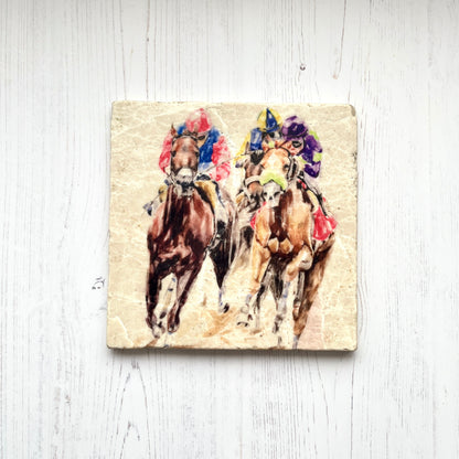 Square Marble Horse Racing Trivet