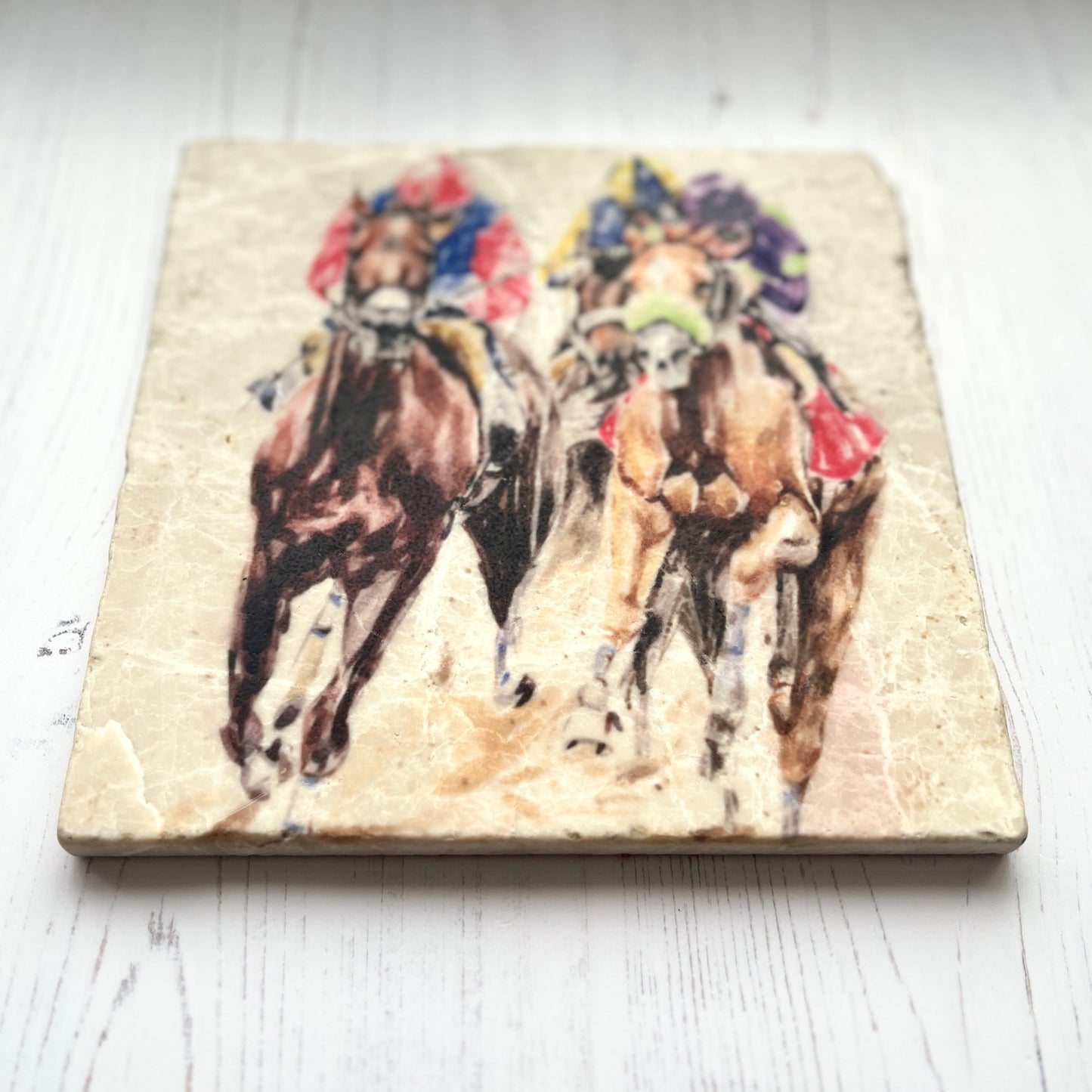 Square Marble Horse Racing Trivet
