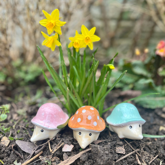 Ceramic Hedgehog Mushroom Figurines