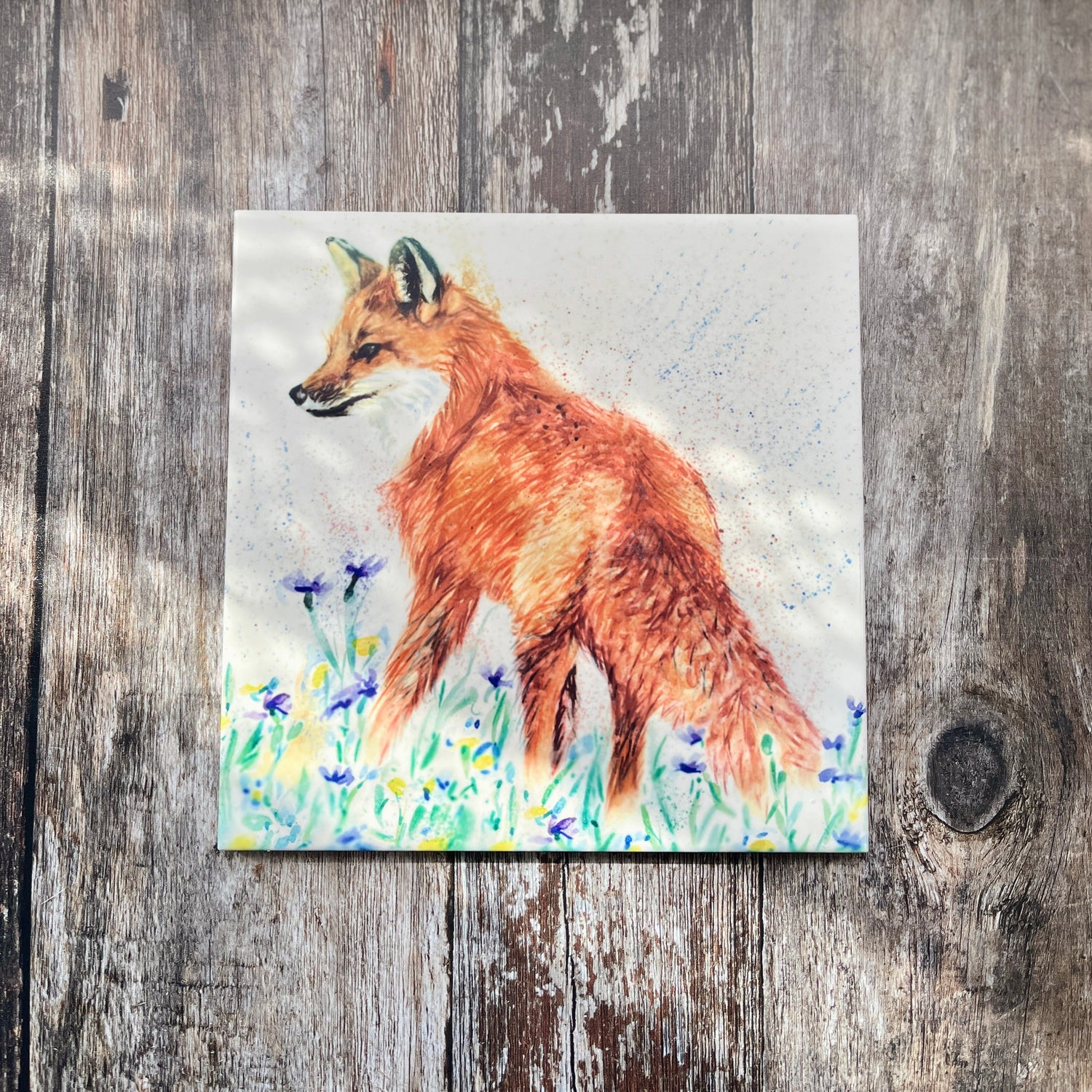 Fox & Wildflowers Square Ceramic Trivet