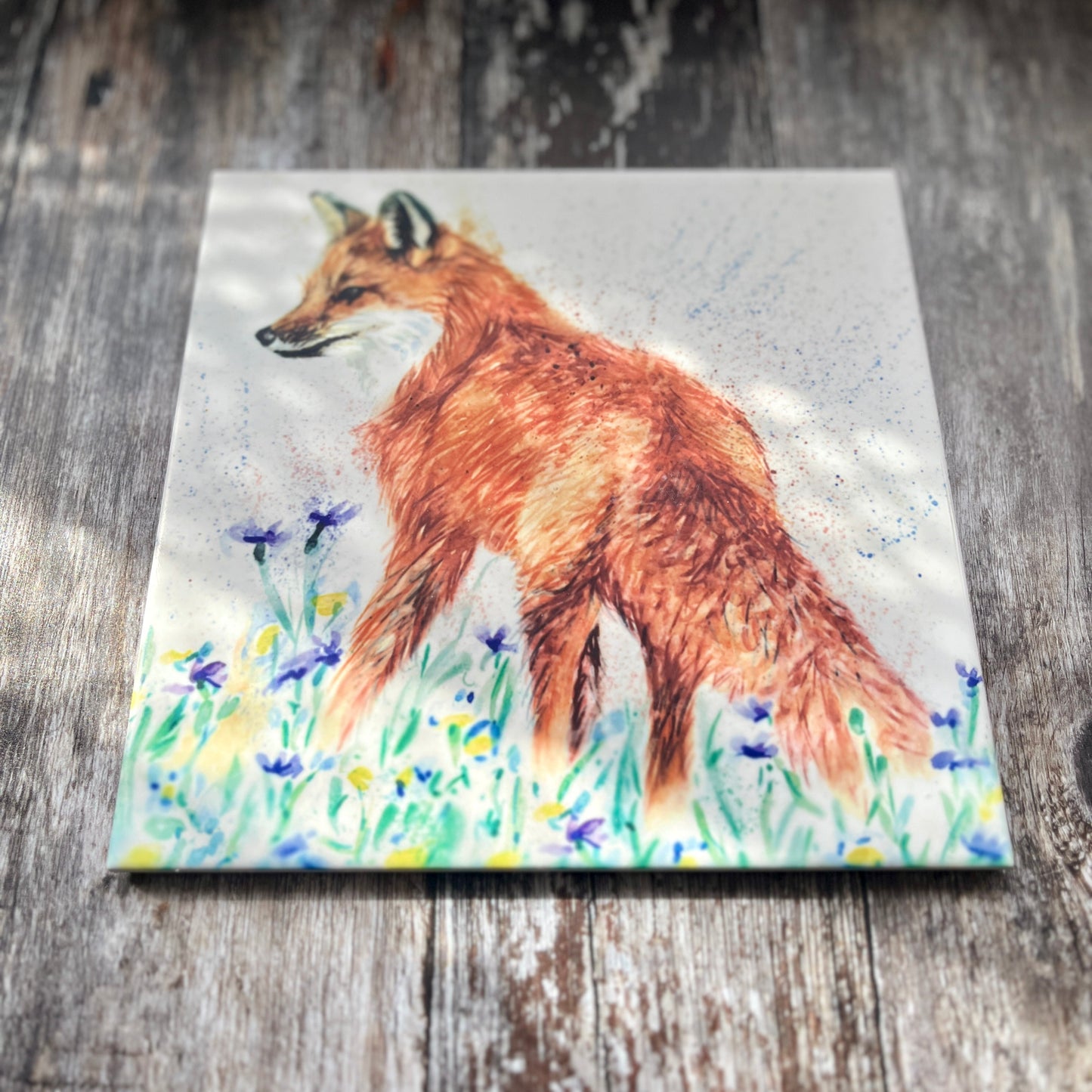Fox & Wildflowers Square Ceramic Trivet