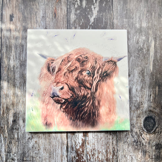 Square Ceramic Highland Cow Trivet