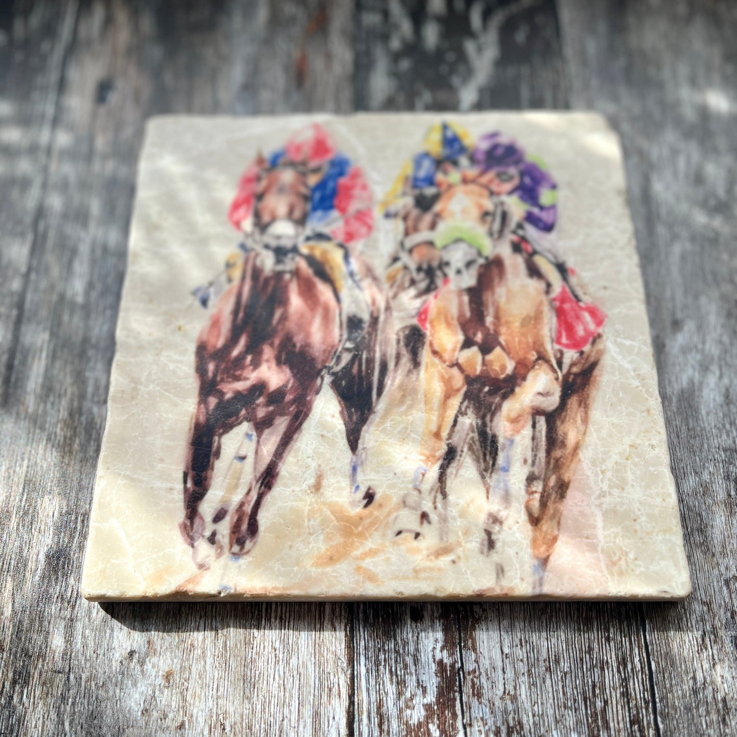 Square Marble Horse Racing Trivet